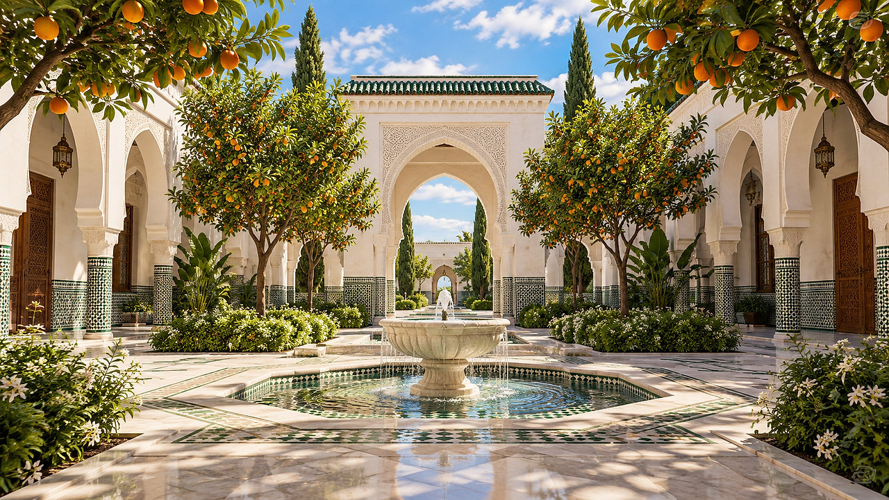 Jardin de Fès — AI mosque wallpaper
