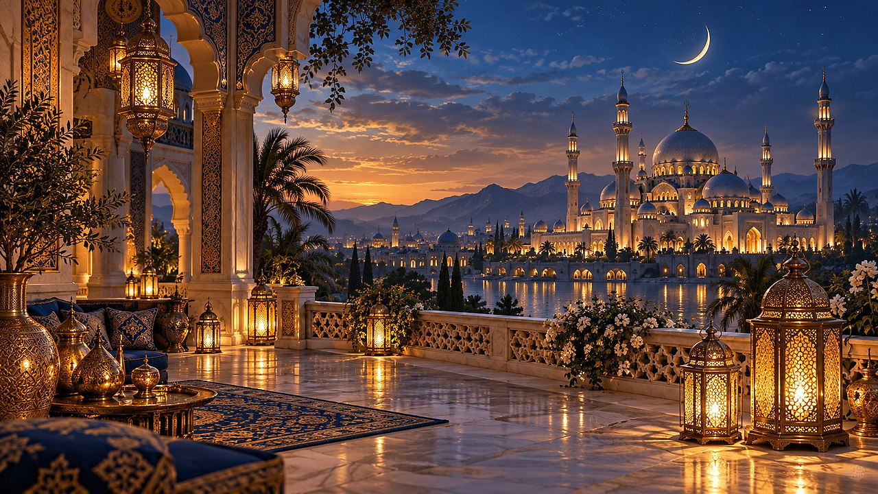Lanternes du Ramadan — AI mosque wallpaper