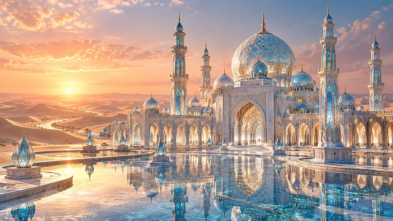 Cristal du Désert — AI mosque wallpaper