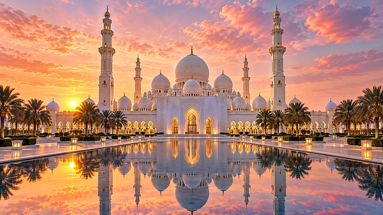 Reflet du Crépuscule — fond de mosquée créé avec IA