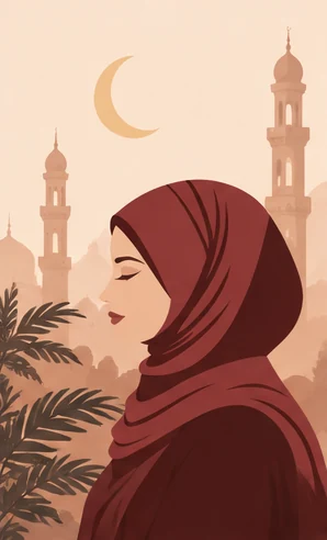Aube Grenat — portrait illustré d’une femme en hijab