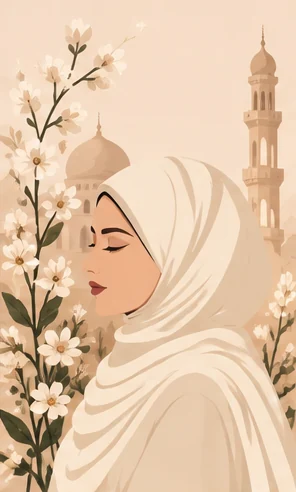 Jardin Ivoire — portrait illustré d’une femme en hijab