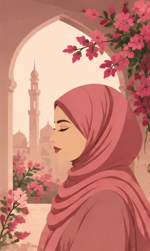 Roses d’Orient — portrait illustré d’une femme en hijab